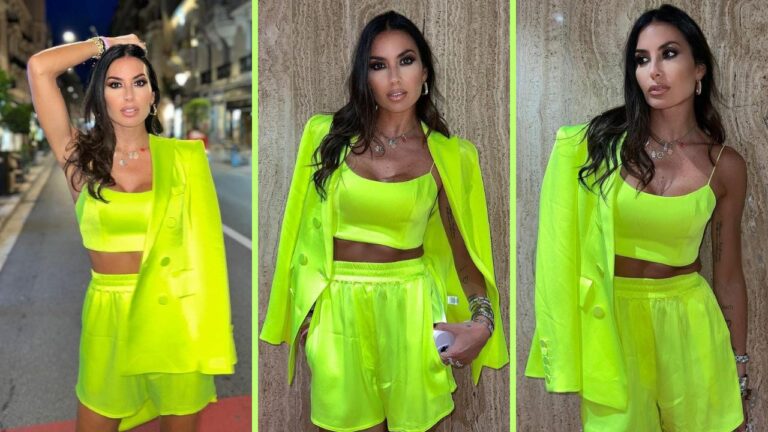 Parola d’ordine “fluo”: il completo di Elisabetta Gregoraci fa impazzire