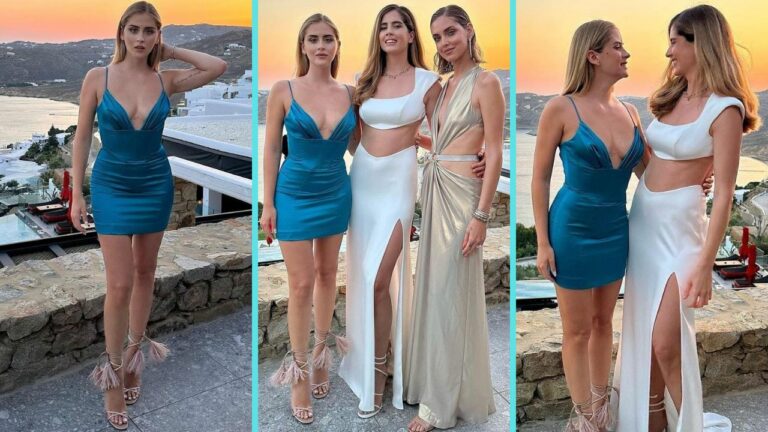 Sexy tubino petrolio con scollo profondo: Valentina Ferragni è stupenda