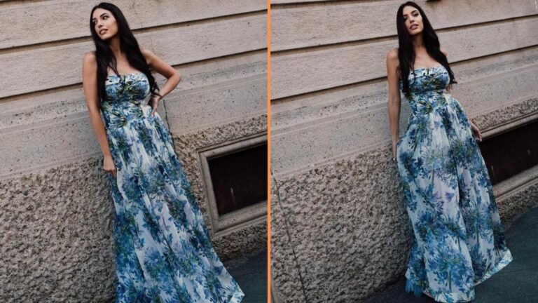 L’abito romantico di Clarissa Marchese è perfetto per slanciare la silhouette