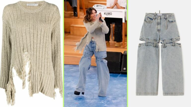 Emma Marrone da shock con maglione strappato e jeans tagliati