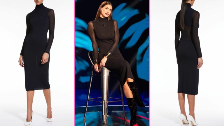 Melissa Satta fa la Belva col vestito di Max Mara