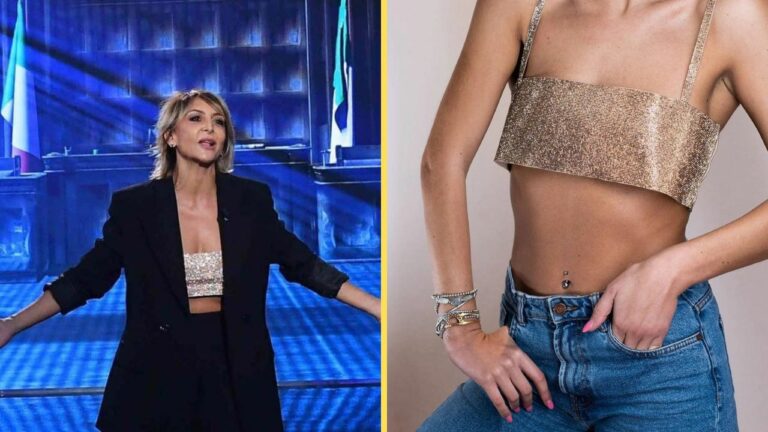 Paola Minaccioni cattura tutti col top super scintillante a Boomerissima