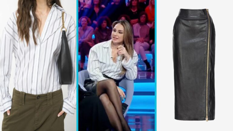 Anna Tatangelo è super sexy con la maxi gonna in pelle con spacco vertiginoso