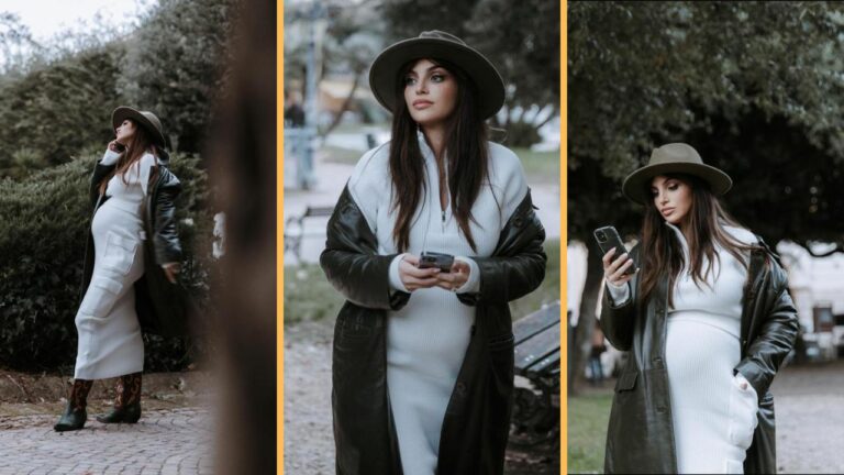 Completo comodo total white con gonna per Nicole Mazzocato in dolce attesa bis