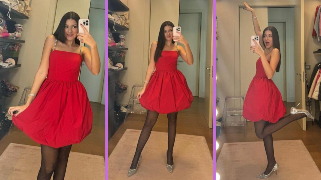 Il vestito rosso di Sofia Scalia è la scelta top per le feste