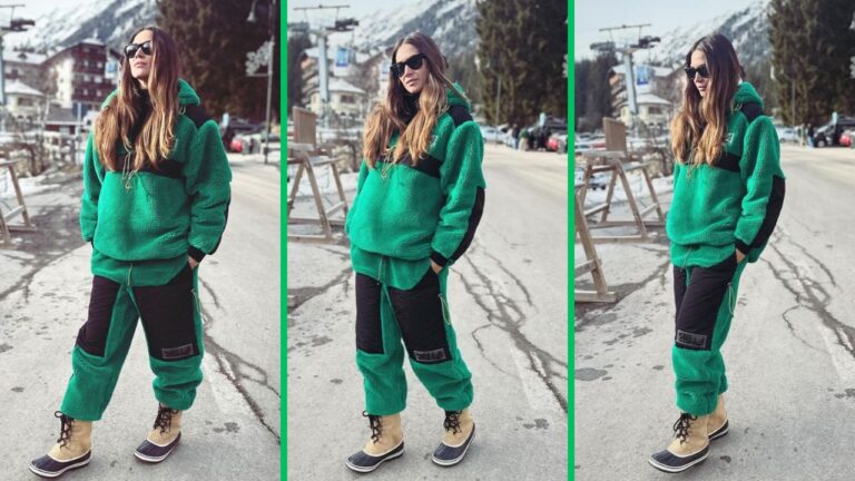 Melissa Satta in montagna ci va con la maxi tuta firmata Stella McCartney