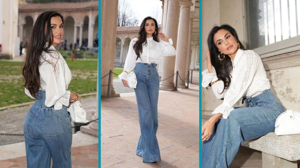 Jeans e camicia vincono sempre: ecco il look da 10 e lode di Valeria Bigella