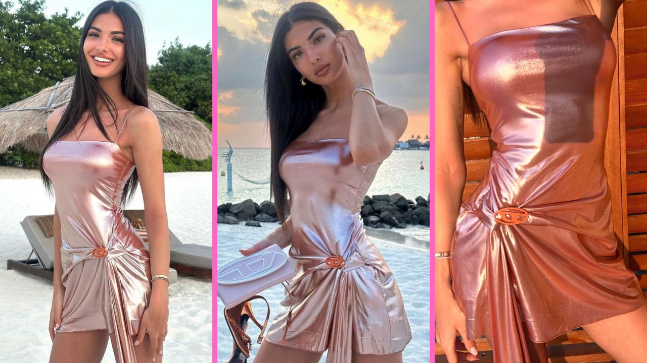 Abito corto metallizzato con drappeggio Diesel