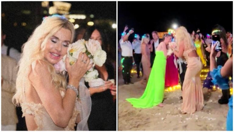 Valeria Marini distrugge il bouquet di Simona Ventura